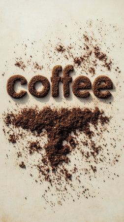 Coffee powder forming the word coffee on a white backgroundの素材