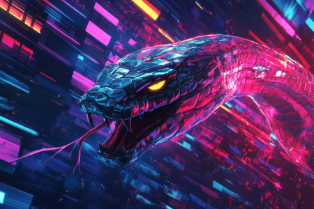 Colossal cobra head icon in a digital landscape shatterの素材