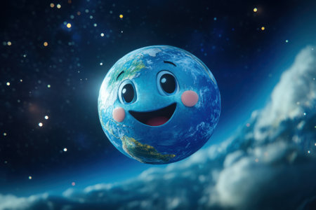 Smiling planet earth is showing happiness and hope for the futureの素材