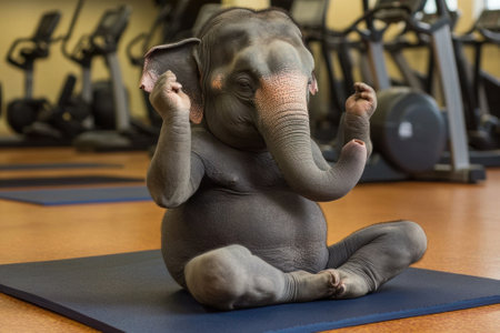 Elephant doing yoga exercise at the gymの素材