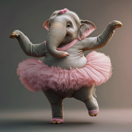 Cute elephant dancing ballet wearing pink tutu dressの素材