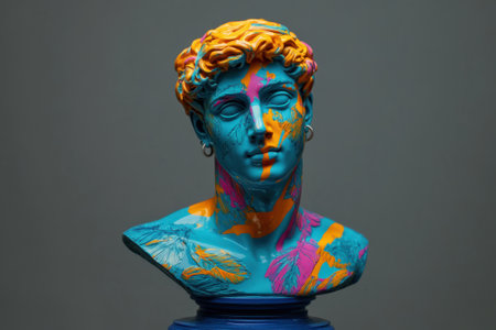 Colorful greek statue bust exhibiting modern graffiti artの素材