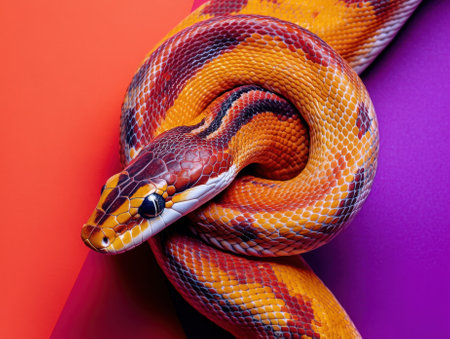 Scaly snake coiling on vibrant backgroundの素材