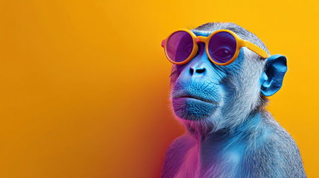 Cool monkey wearing sunglasses on colorful backgroundの素材