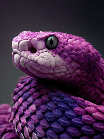 Purple snake emerging from darkness showing its scalesの素材