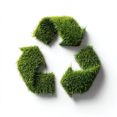 Green grass forming recycle symbol promoting environmental awarenessの素材