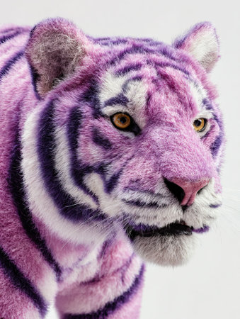 Purple and violet tiger walking on white backgroundの素材
