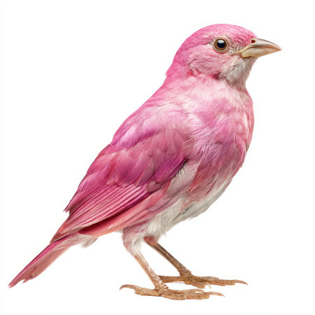 Vibrant pink bird perched on white backgroundの素材