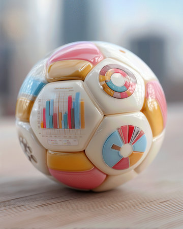 Colorful transparent soccer ball with unique design and graphs displayed, perfect for sports enthusiasts and collectorsの素材