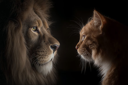 Cat gazes curiously into mirror reflecting its furry self in cozy indoor settingの素材