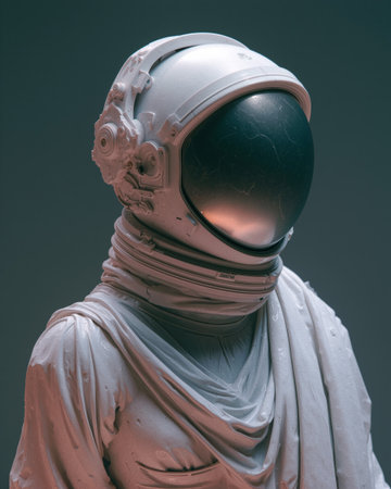 Marble statue adorned with astronaut helmet showcases a unique blend of art and space exploration themesの素材