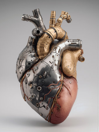 Human heart combines organic and robotic elements in a striking representation of technology and biologyの素材