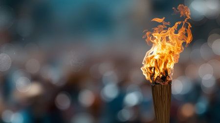 Olympic torch flame burns brightly in a vibrant moment during the celebration at the gamesの素材