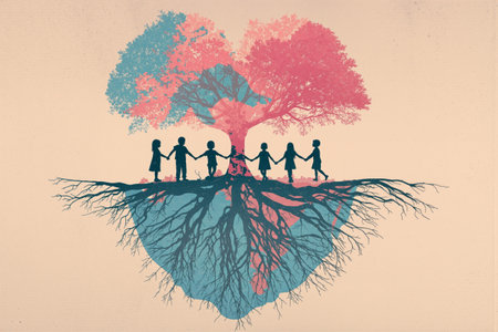 Symbolic tree with heart shape illustrates connection between nature and human emotionsの素材