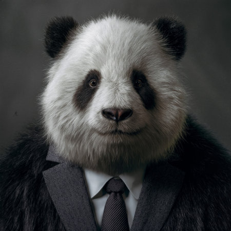 Panda in a suit and tie ready for a modern business meeting with a professional lookの素材