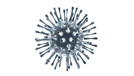 Model of a virus showing spikes and structure in a scientific illustrationの素材