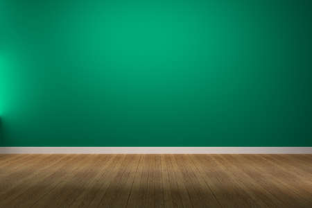Empty Green Wall with wood Floring, 3D renderの写真素材