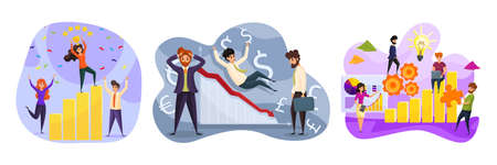 Business, teamwork, bankruptcy, repair, service, profit, success set conceptのイラスト素材