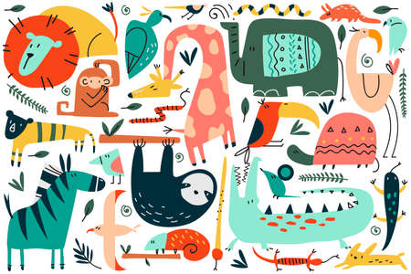 Animals doodle setのイラスト素材