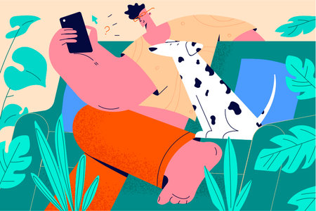 Spending time at home with pet conceptのイラスト素材