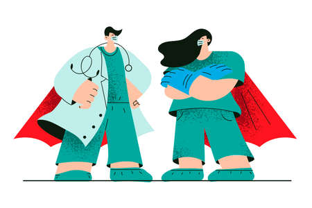 Superhero doctors working during COVID-19 pandemic conceptのイラスト素材