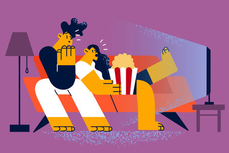 Watching horrors at home conceptのイラスト素材