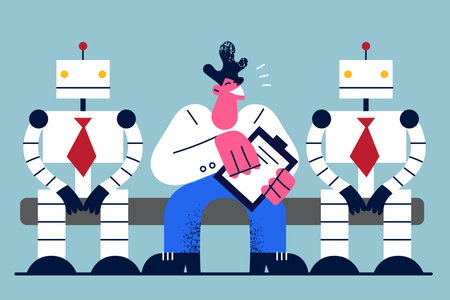 Human versus robots and technology conceptのイラスト素材