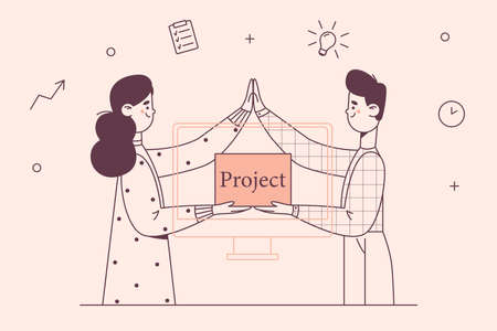 Business partners, projects, corporate workers conceptのイラスト素材