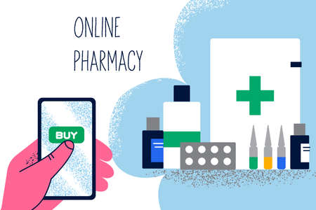 Online pharmacy shopping drugs conceptのイラスト素材