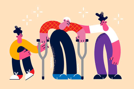 Helping elderly disabled people concept