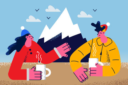 Enjoying winter sport activities concept.のイラスト素材