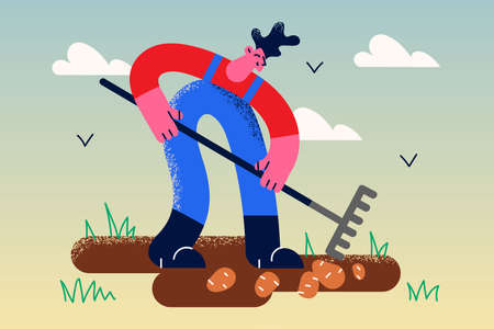 Growing potato and farming concept.のイラスト素材