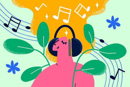 Enjoying listening to music concept.のイラスト素材