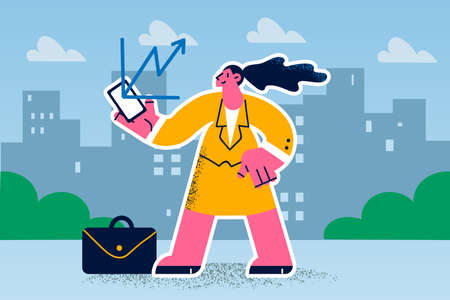Businesswoman check financial rate raise on smartphoneのイラスト素材