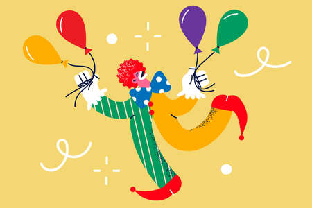 Happy clown hold balloons entertain peopleのイラスト素材