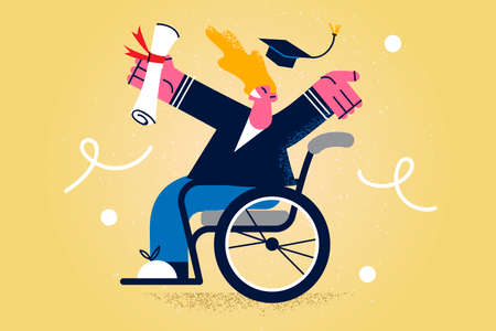 Happy disabled man celebrate university graduationのイラスト素材