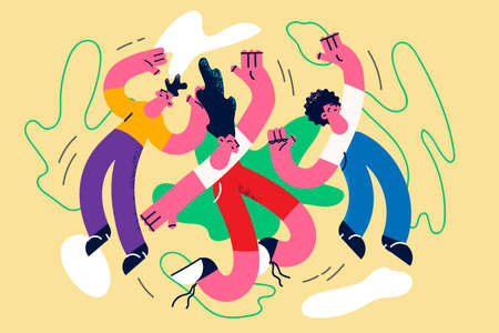 Overjoyed people have fun dancing on partyのイラスト素材