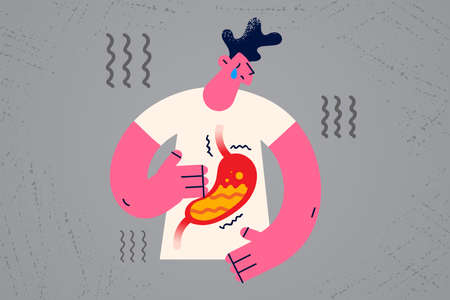 Unhealthy man suffer from acute abdominal painのイラスト素材