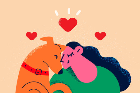 Happy woman hug dog show love and careのイラスト素材