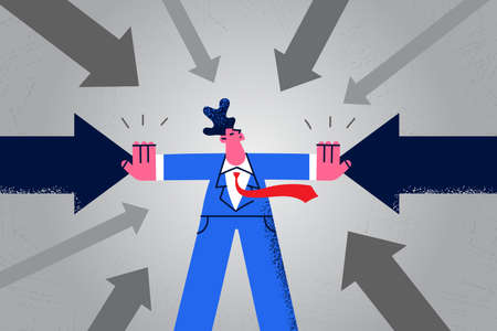 Businessman fight stop numerous arrows facingのイラスト素材