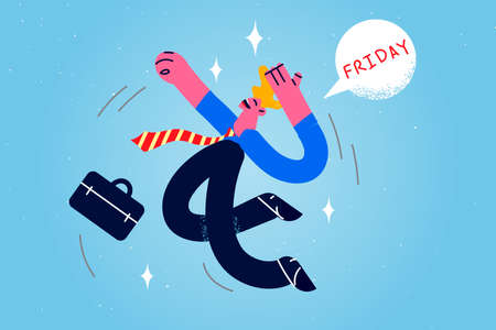 Happy businessman jump feel excited for Friday comingのイラスト素材