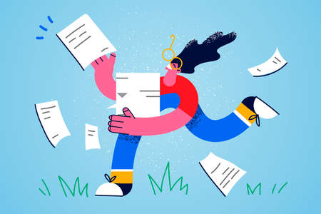 Happy girl run with paperwork excited with good newsのイラスト素材