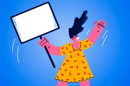 Woman with banner protest for freedom of speechのイラスト素材