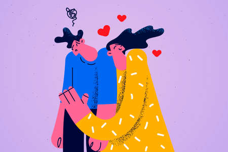 Woman hug embrace man feeling confusedのイラスト素材