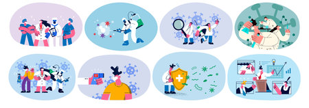 Set of doctors develop vaccine protect people from coronavirusのイラスト素材