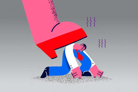 Businesswoman leg step on weak male employee