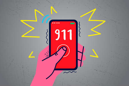 Person hold cellphone call 911のイラスト素材