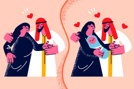 Happy muslim family pregnant and having baby