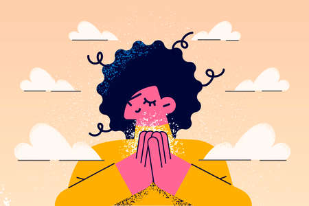 Calm woman with hands in prayer show gratitudeのイラスト素材
