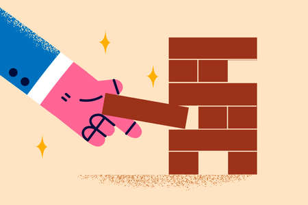 Man play jenga block wooden gameのイラスト素材